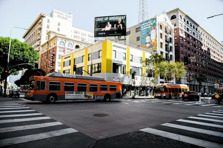 City bus traveling through an intersection